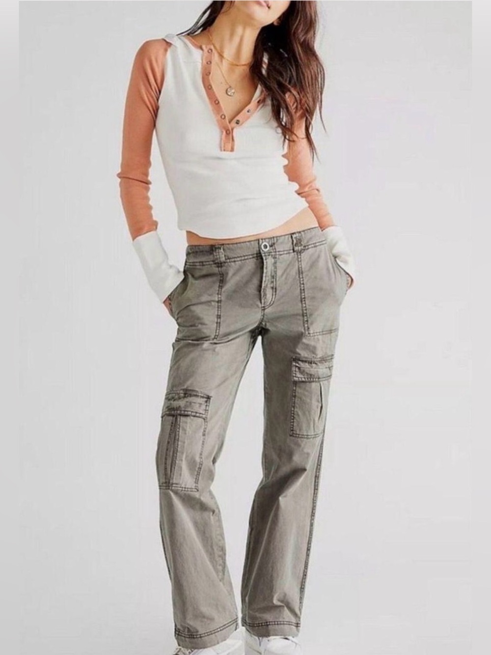New Free People The Thing Is Low Utility Cargo Pants Baggy Boyfriend